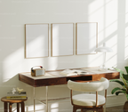 3 Vertical 3x4 Desk Room Frames Mockup With Sunlight