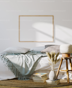 Horizontal 4x3 Bedroom Wall Frame Mockup With Sunlight