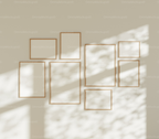 8 Wall Gallery Frames Mockup With Sunlight