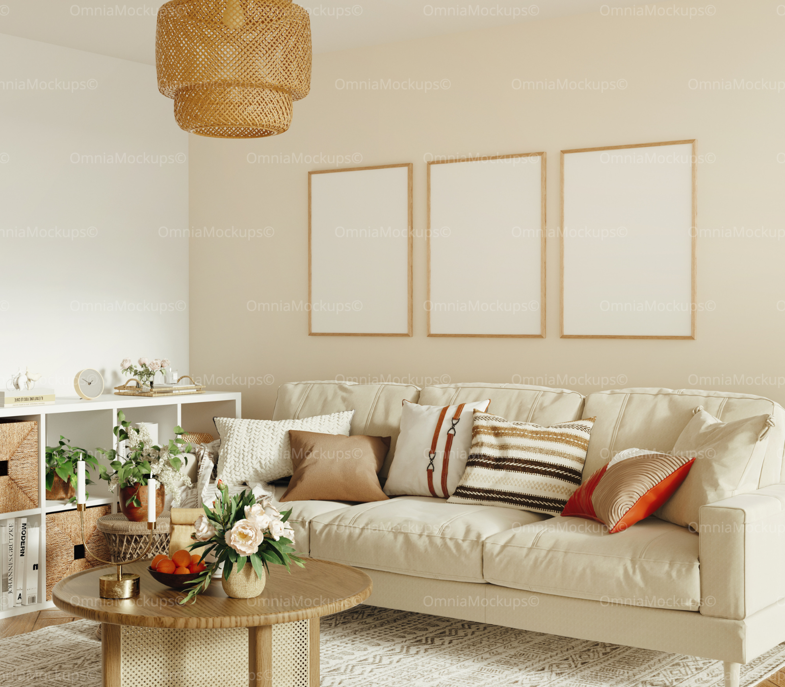 3 Vertical 3x4 Living Room Wall Frames Mockup