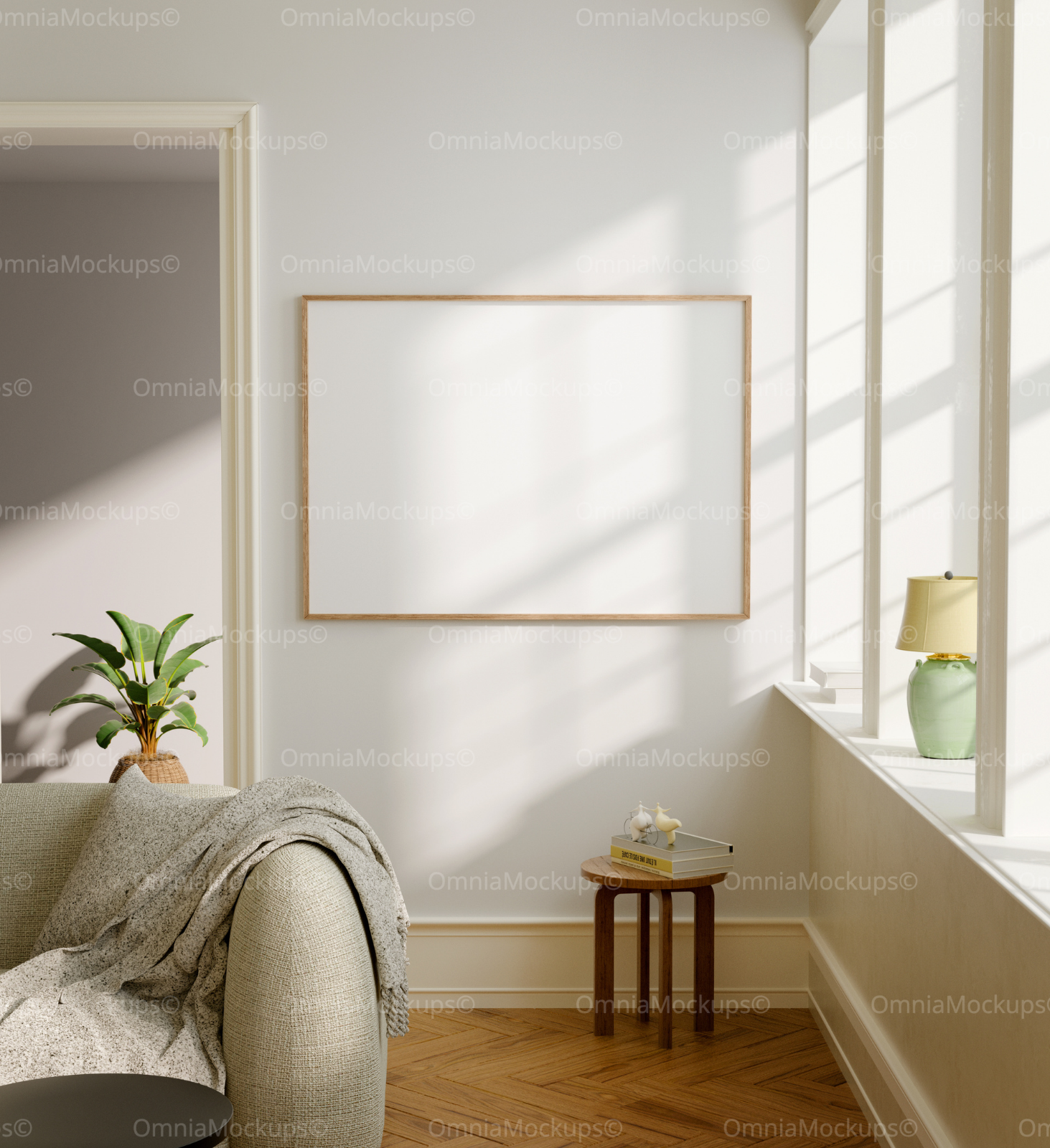 Horizontal 7x5 Living Room Frame Mockup With Sunlight