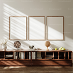 3 Vertical 5x7 Wall Frames Mockup With Sunlight
