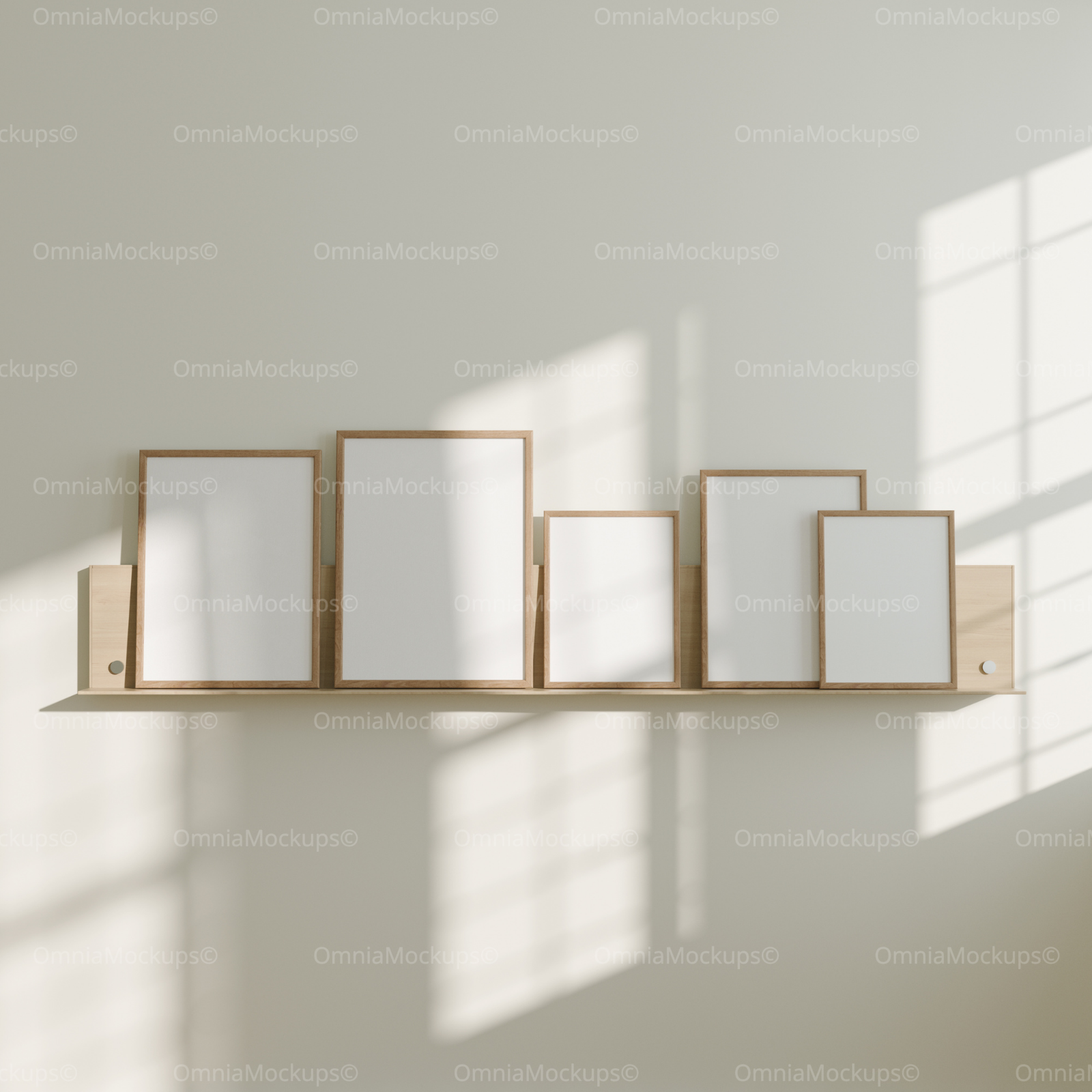 5 Vertical 3x4 Frames Mockup With Sunlight