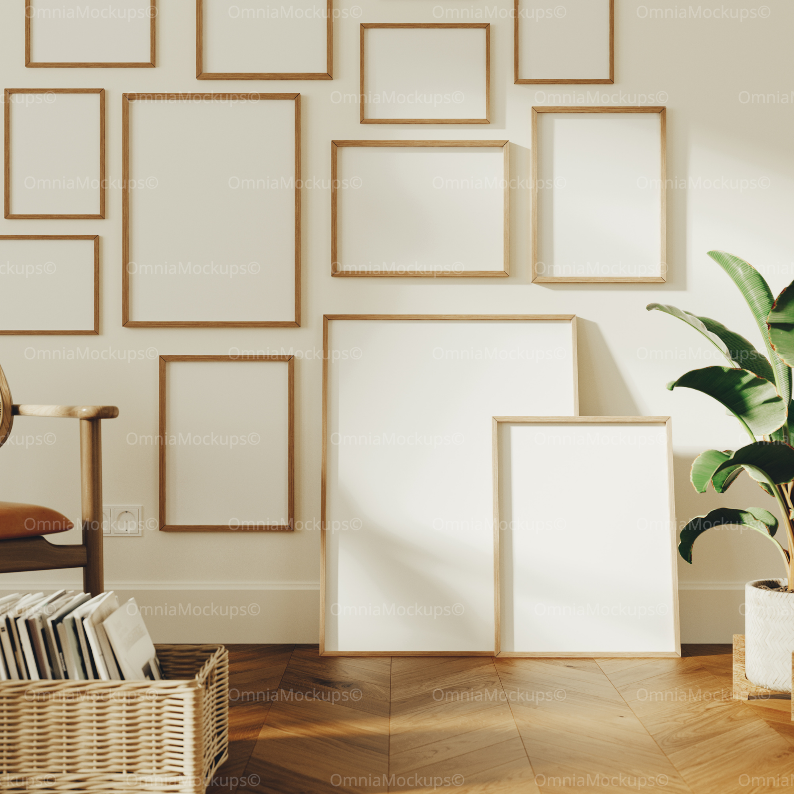 12 Wall Gallery 3x4 Frames Mockup With Sunlight