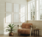 6 Vertical 5x7 Living Room Wall Frames Mockup With Sunlight