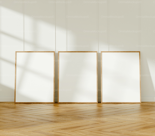 3 Vertical 3x4 Frames Mockup With Sunlight