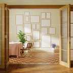 19 Wall Gallery 3x4 Frames Mockup With Sunlight