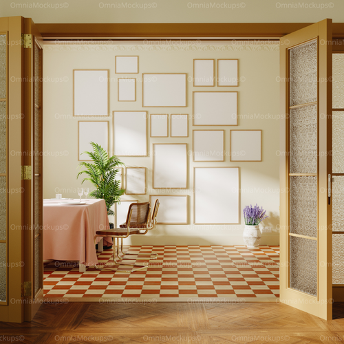 19 Wall Gallery 3x4 Frames Mockup With Sunlight