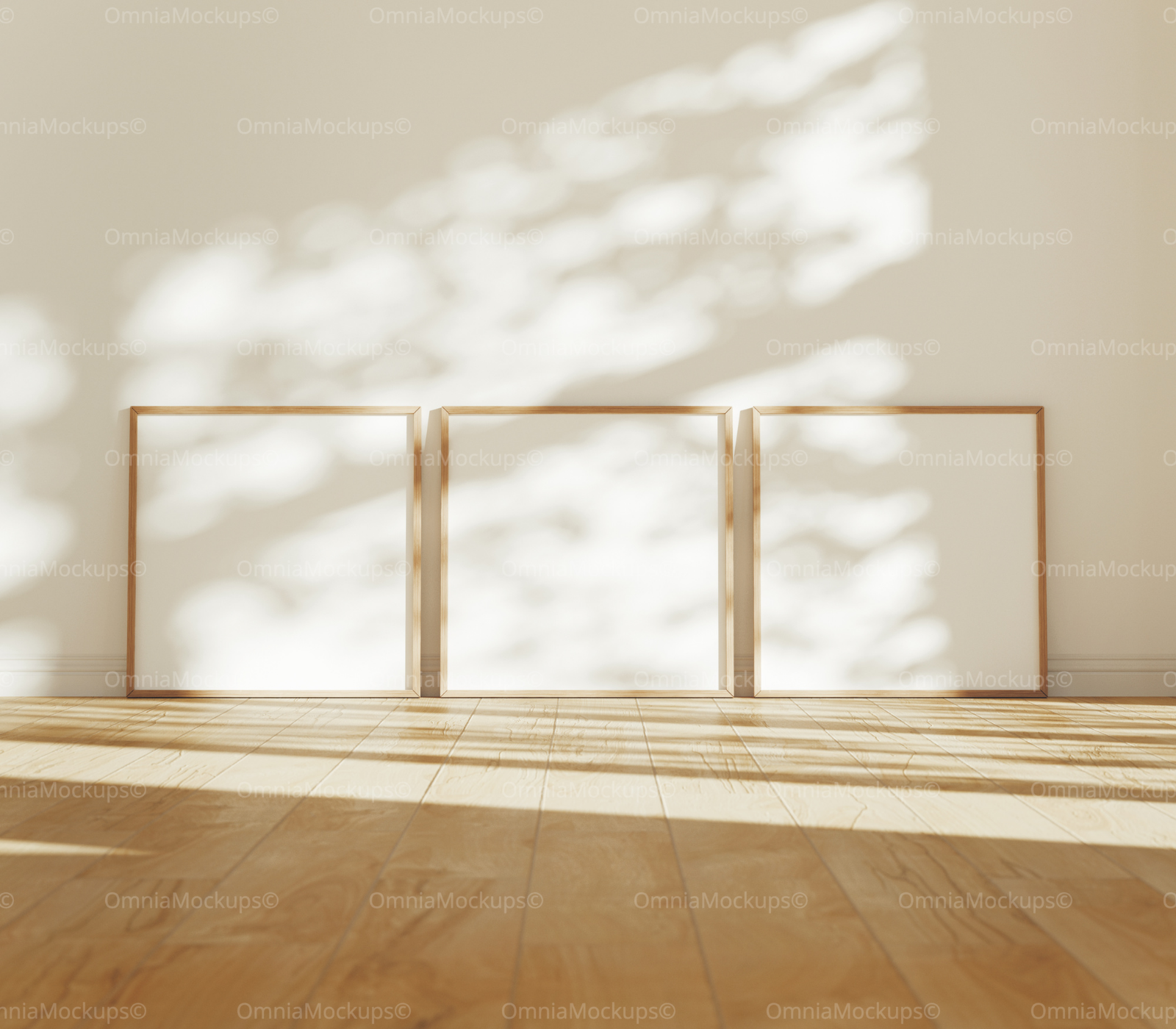 3 Square Frames Mockup With Sunlight