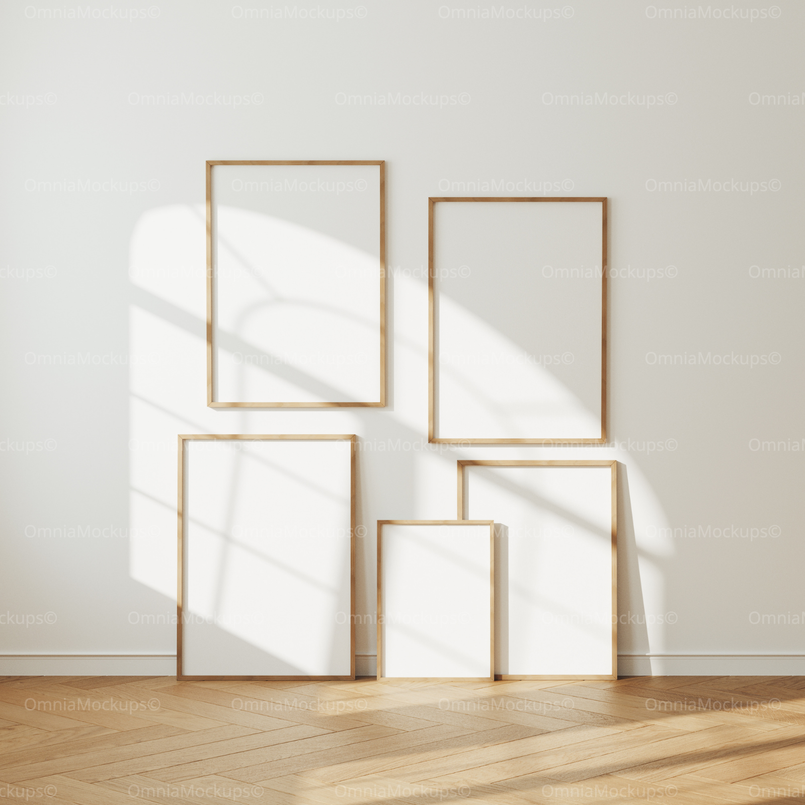5 Vertical 5x7 Frames Mockup With Sunlight