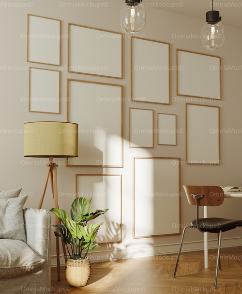11 Wall Gallery 5x7 Frames Mockup With Sunlight