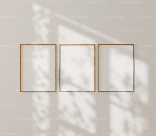3 Vertical 3x4 Wall Frames Mockup With Sunlight