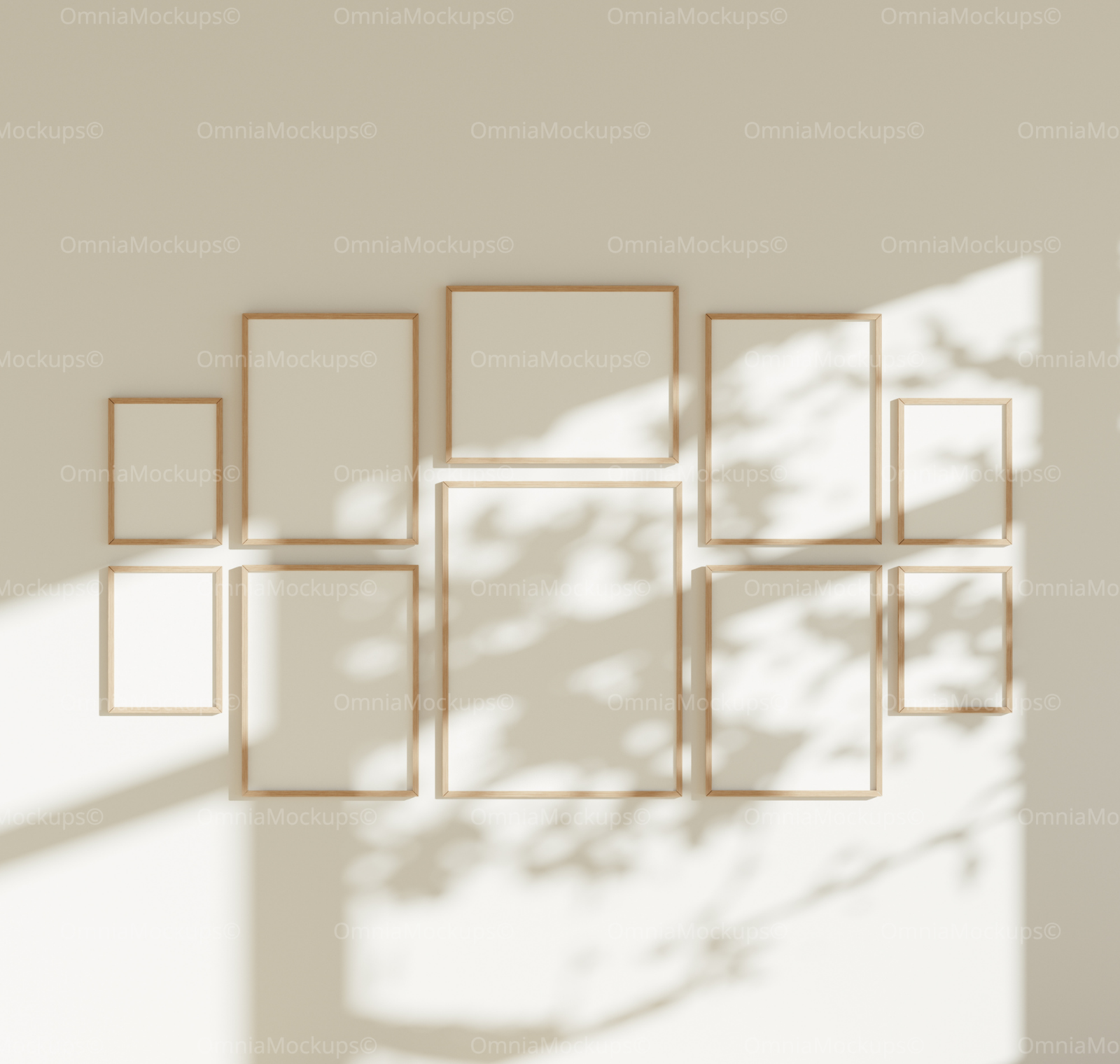 10 Wall Gallery 3x4 Frames Mockup With Sunlight