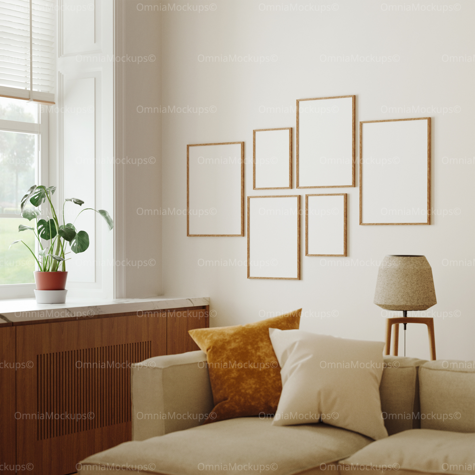 6 Vertical 3x4 Living Room Wall Gallery Frames Mockup