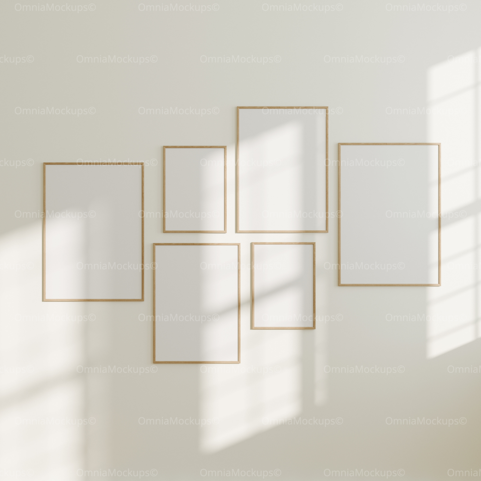 6 Vertical 5x7 Wall Gallery Frames Mockup With Sunlight