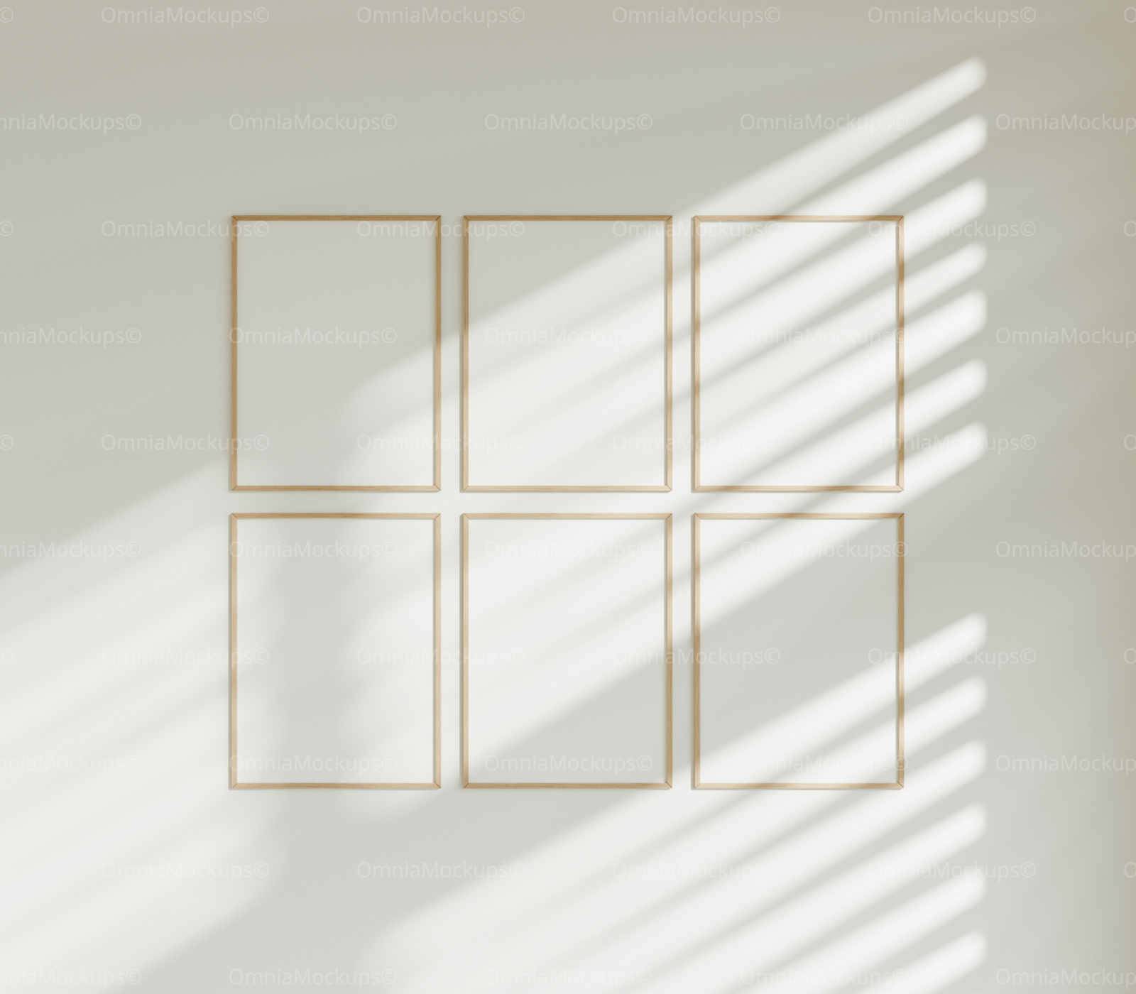 6 Vertical 3x4 Wall Frames Mockup With Sunlight