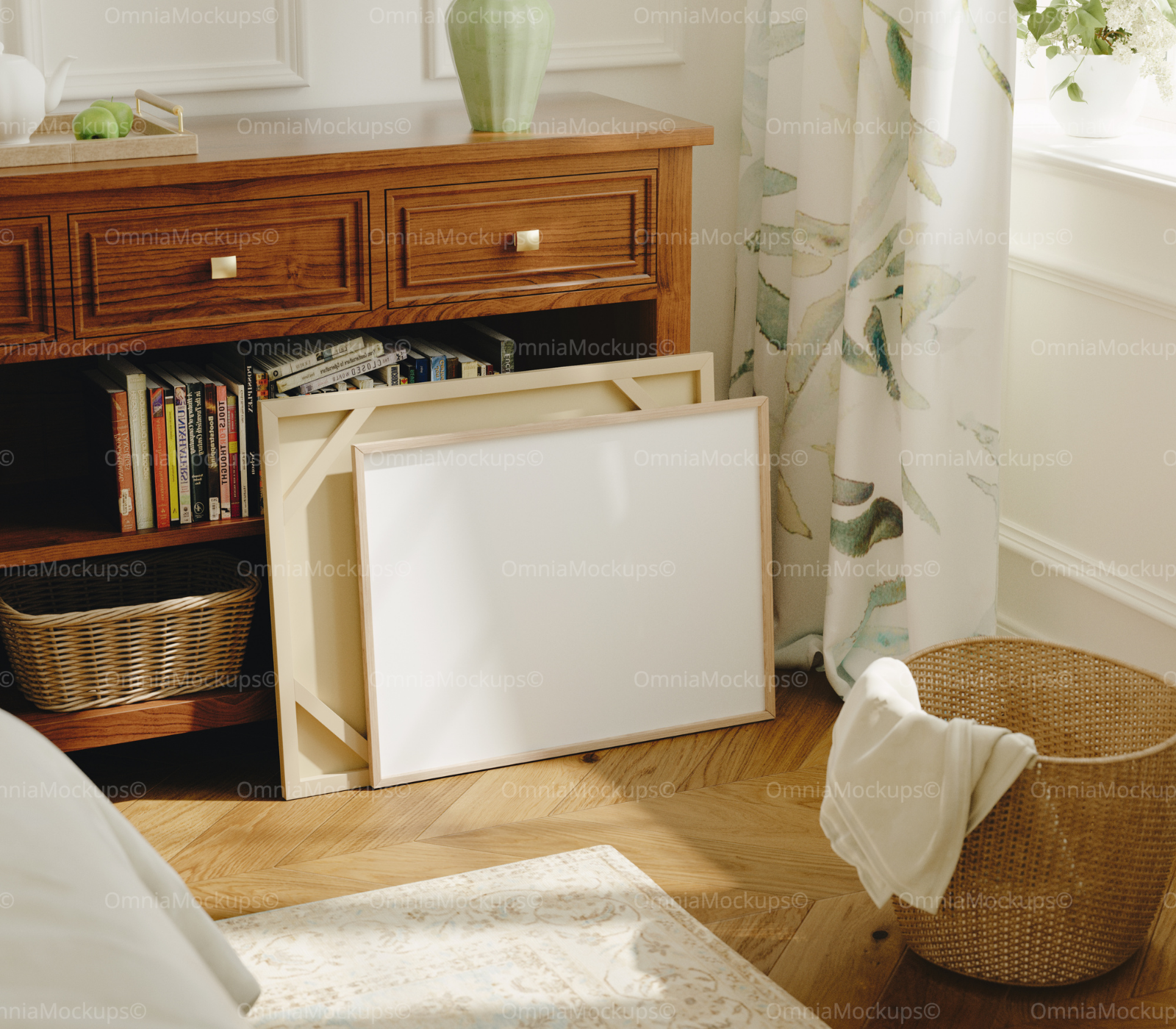 Horizontal 4x3 Bedroom Frame Mockup With Sunlight