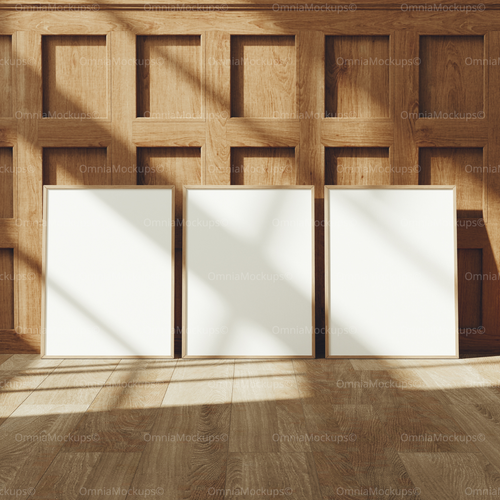 3 Vertical 3x4 Frames Mockup With Sunlight