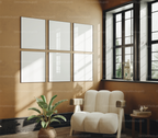 6 Vertical 3x4 Living Room Wall Frames Mockup With Sunlight