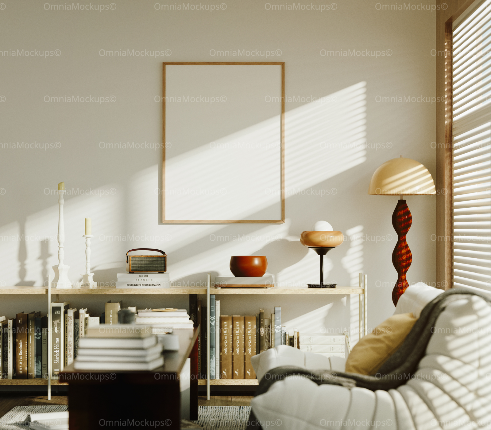 Vertical 3x4 Living Room Wall Frame Mockup With Sunlight