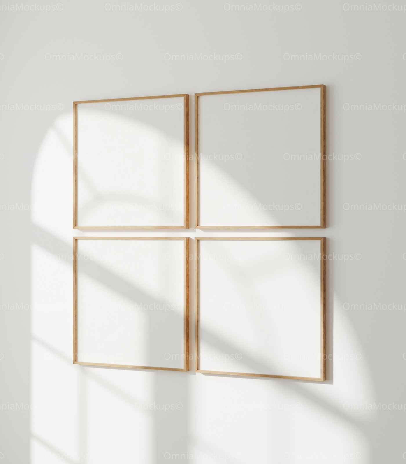 4 Square Wall Frames Mockup With Sunlight