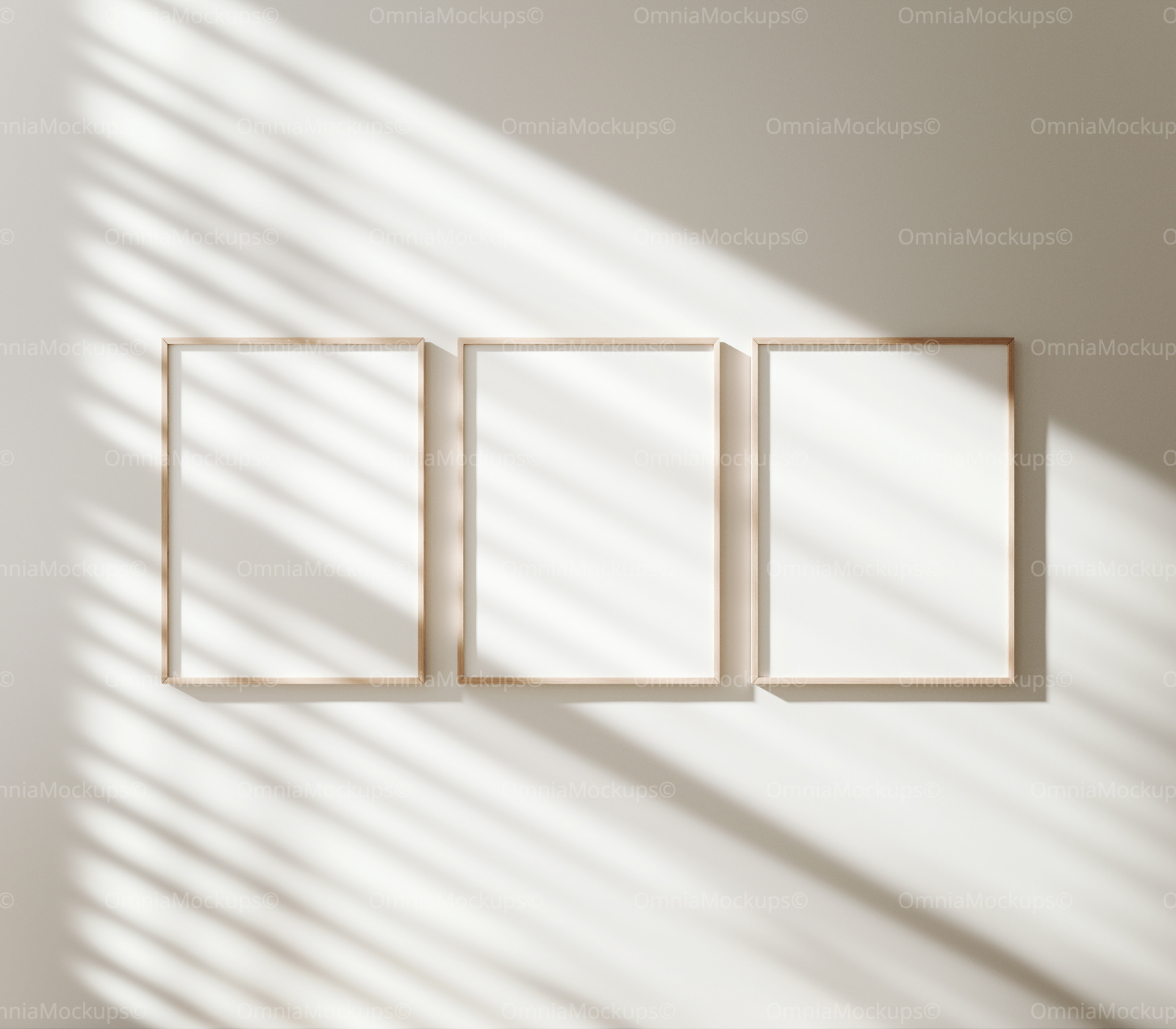 3 Vertical 3x4 Wall Frames Mockup With Sunlight