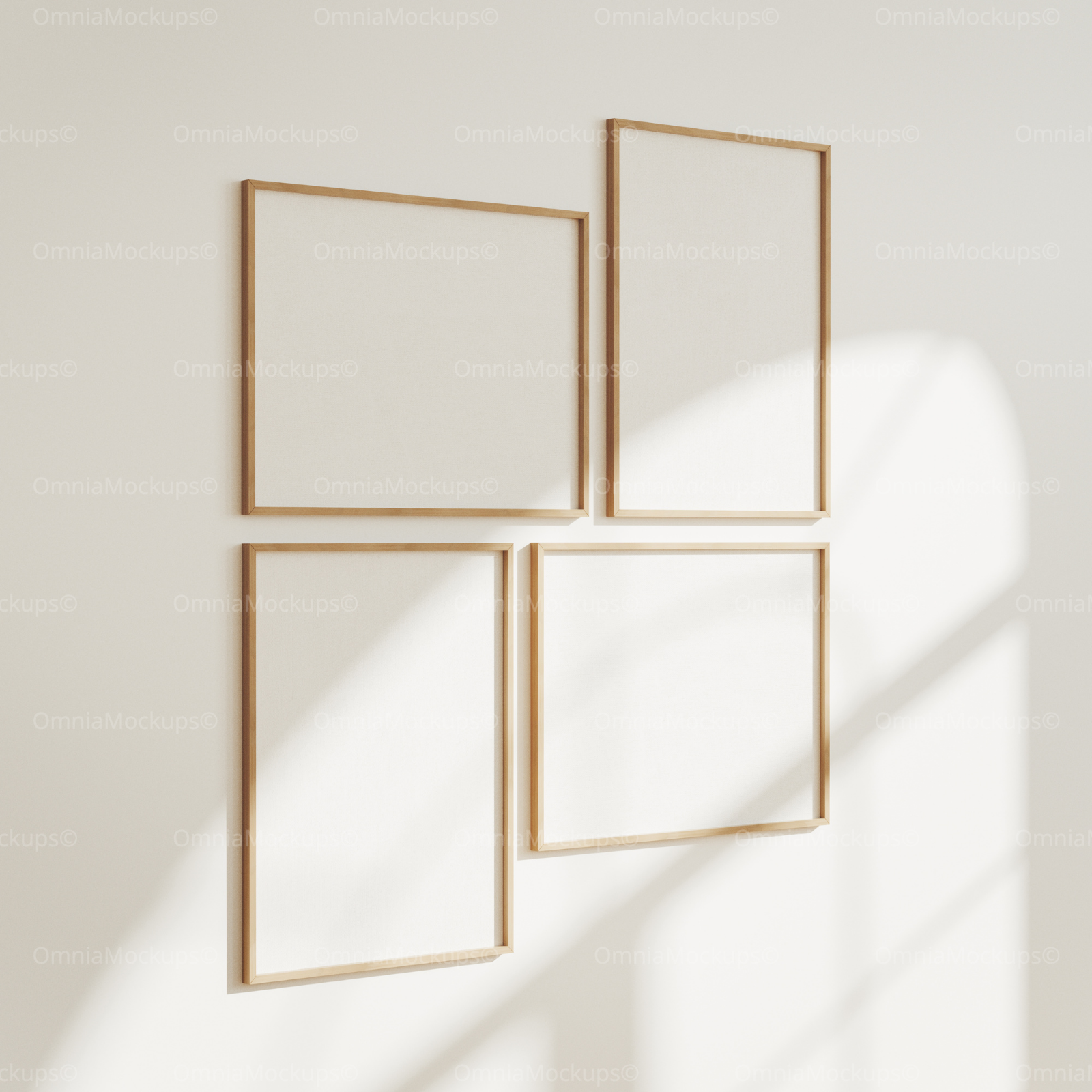 4 Wall Frames 3x4 Mockup With Sunlight Reflection