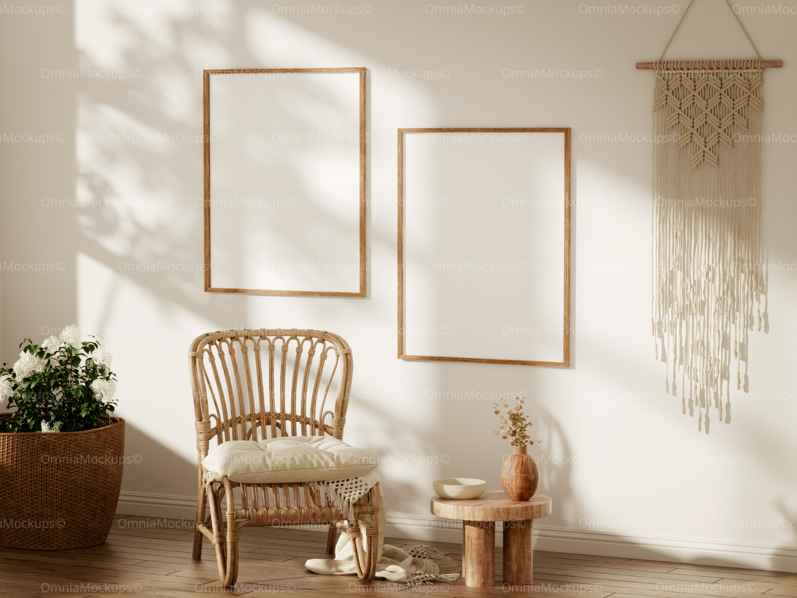 2 Vertical Wall Frames Mockup With Sunlight