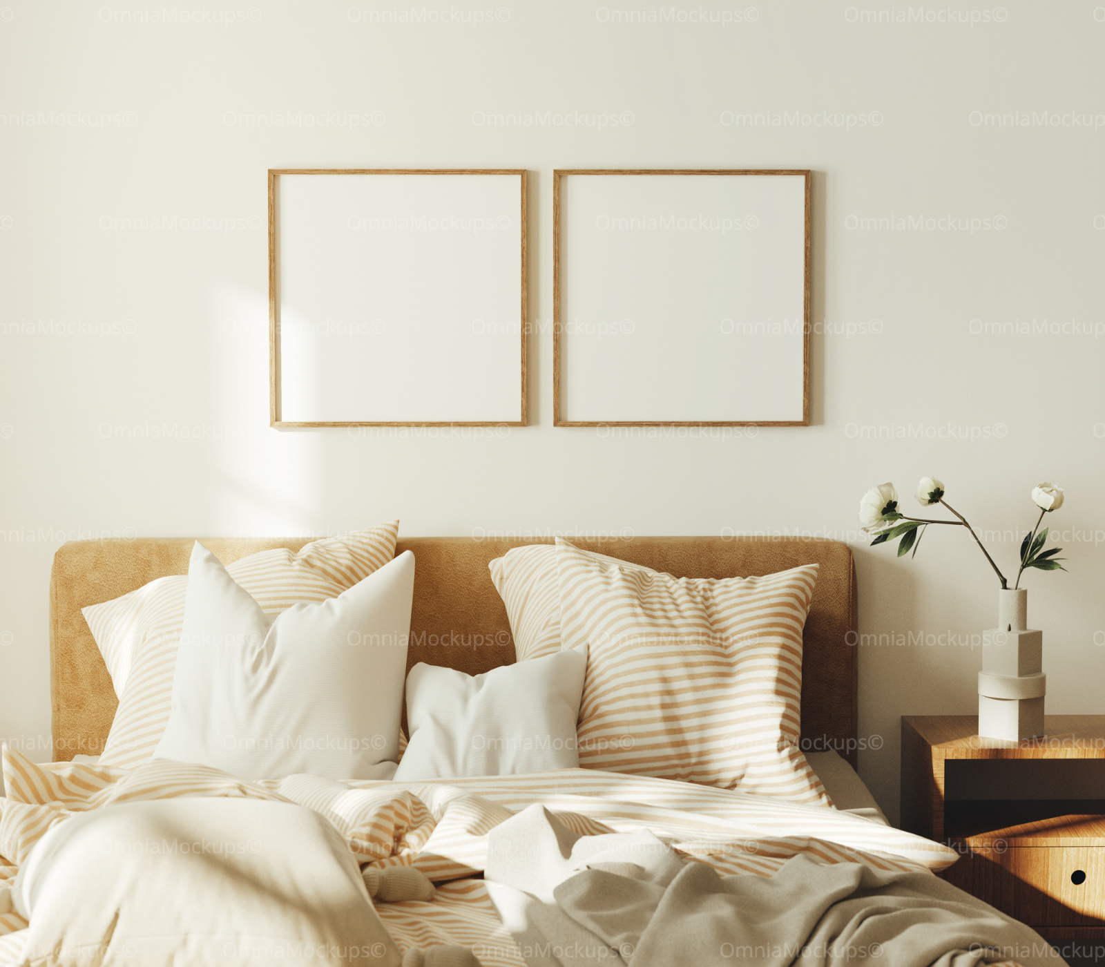 2 Square Bedroom Wall Frames Mockup
