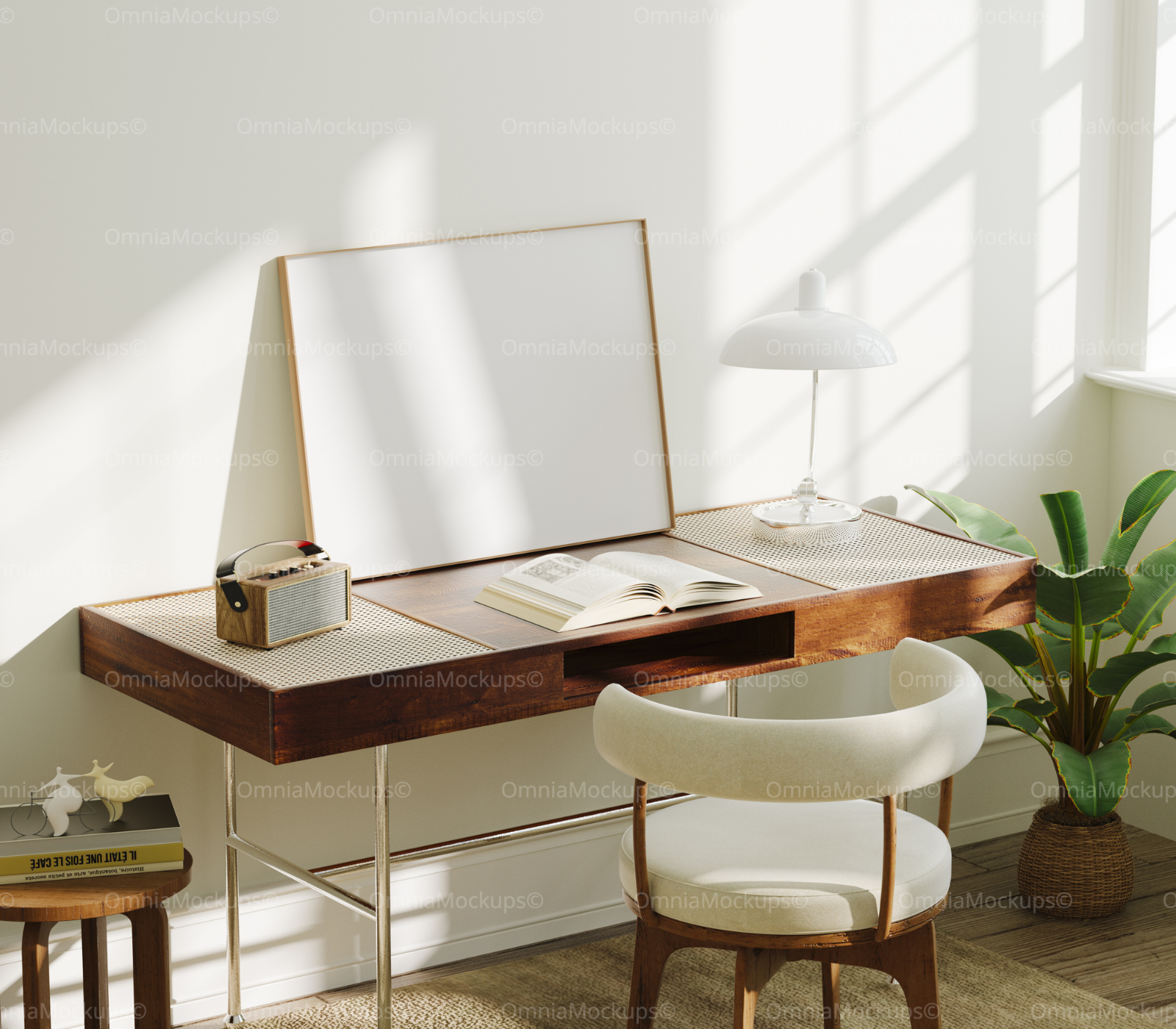 Horizontal 4x3 Desk Frame Mockup With Sunlight