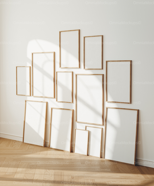 12 Vertical 5x7 Frames Mockup With Reflection