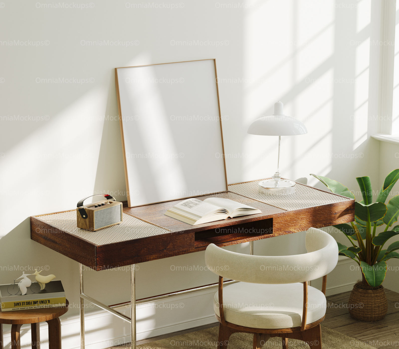 Vertical 8x10 Desk Room Frame Mockup With Sunlight