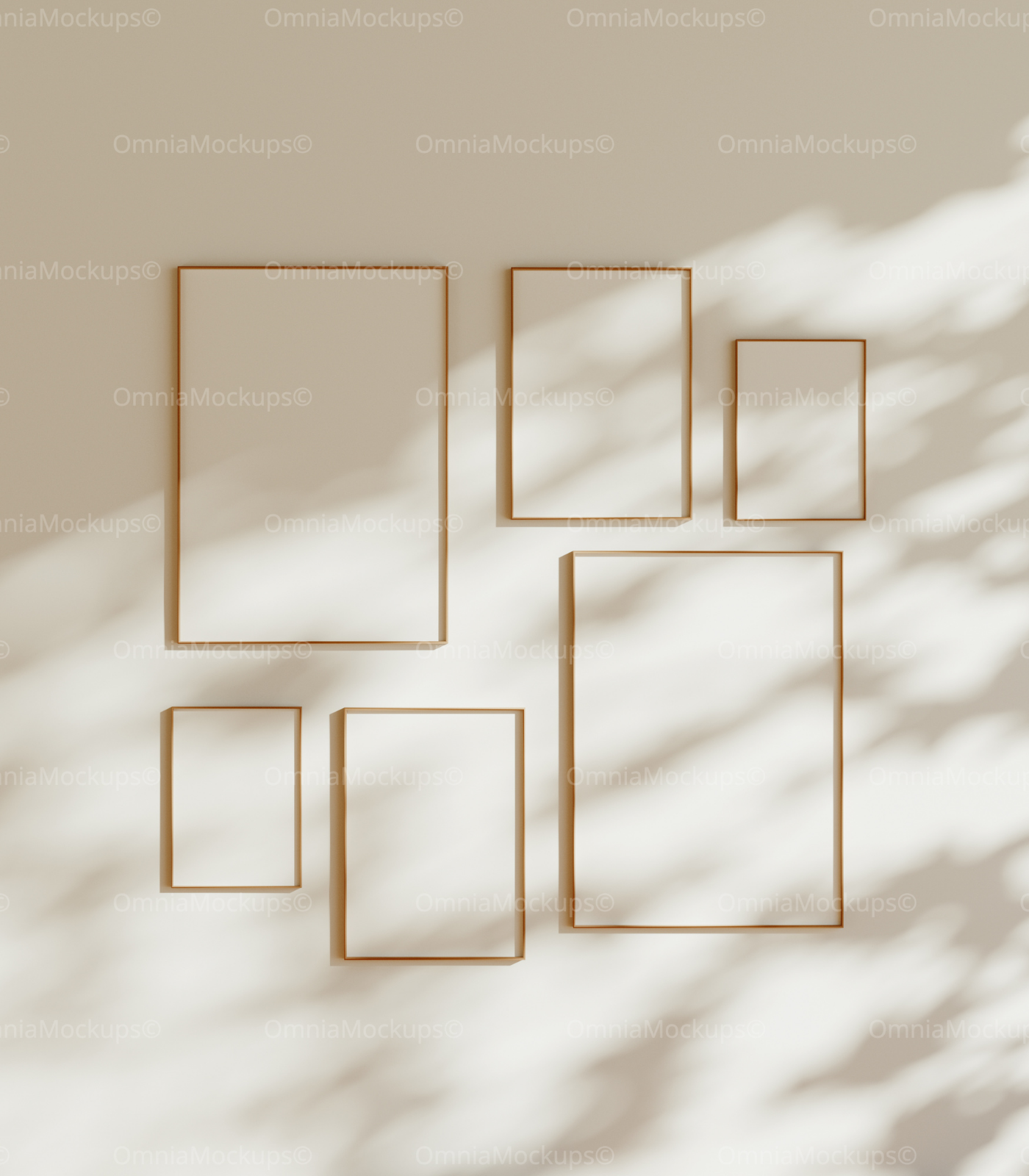 6 Vertical 5x7 Wall Frames Mockup With Sunlight