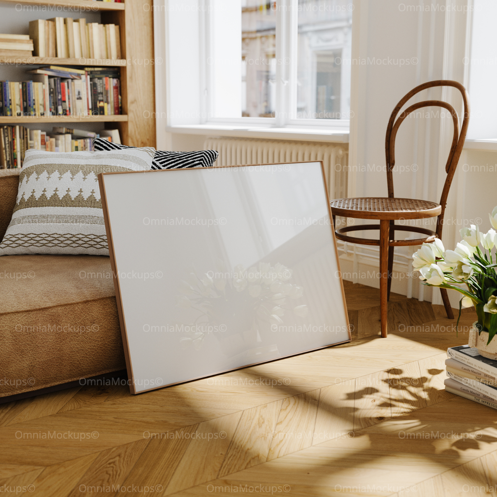 Horizontal 20x15 Living Room Frame Mockup With Reflection