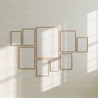 9 Vertical 5x7 Wall Gallery Frames Mockup With Sunlight