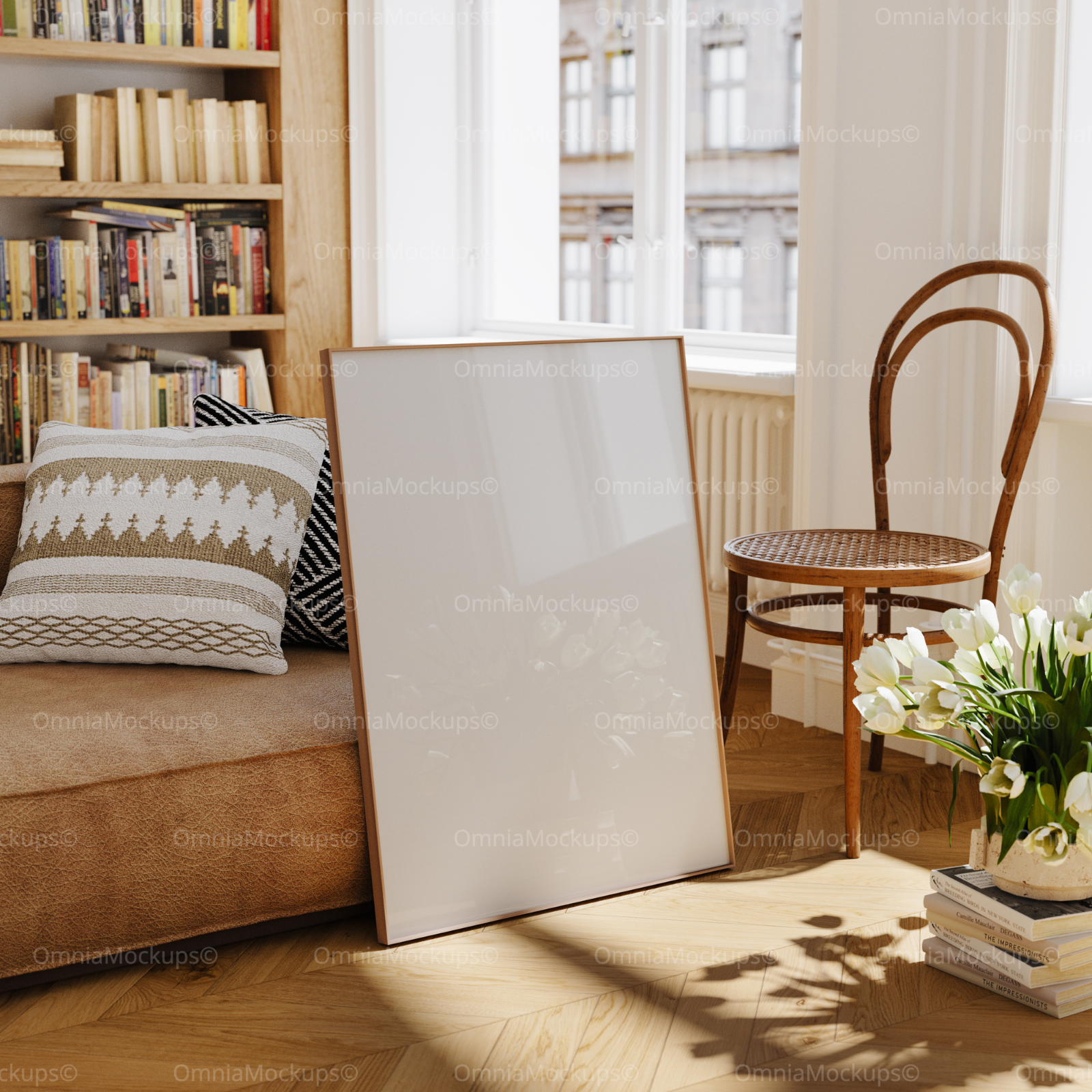 Vertical 3x4 Living Room Frame Mockup With Reflection