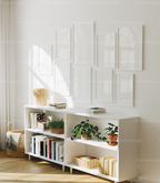 9 Vertical 3x4 Wall Frames Mockup With Reflection