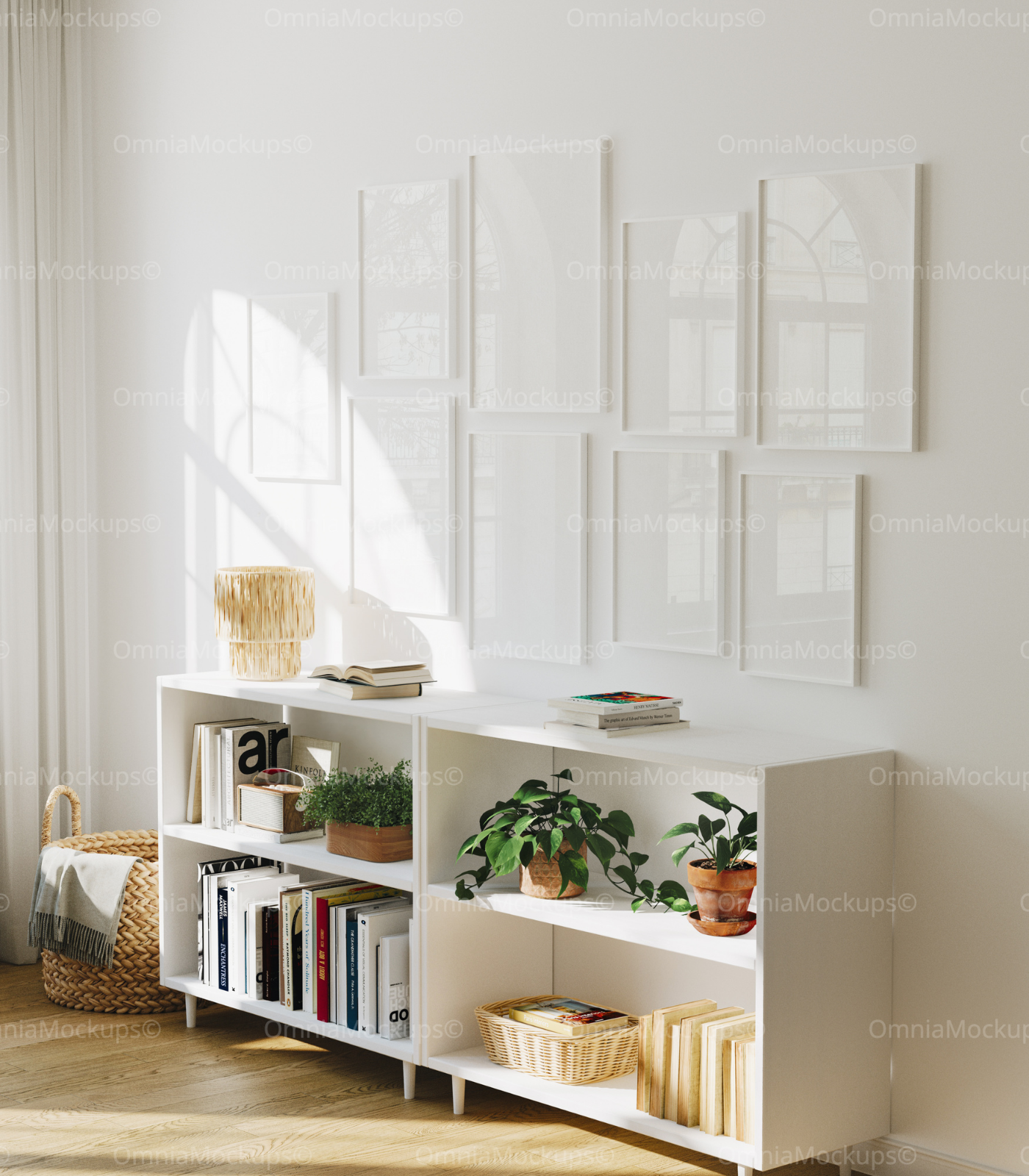 9 Vertical 3x4 Wall Frames Mockup With Reflection