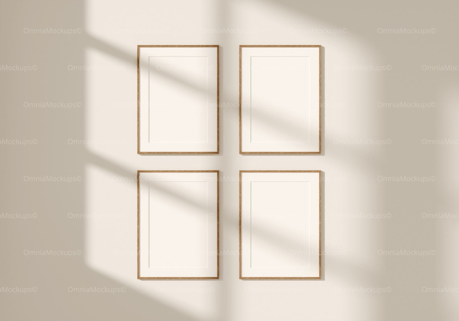 4 Vertical Wall Frames Mockup With Sunlight