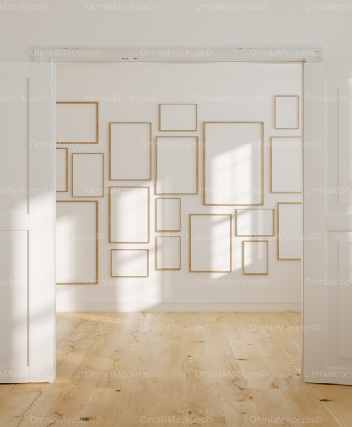 18 Wall Gallery 5x7 Frames Mockup With Sunlight