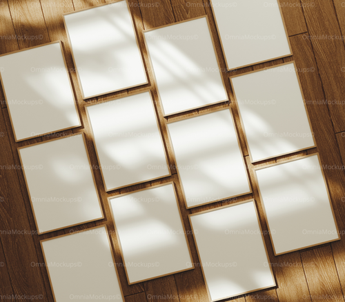 12 Vertical 3x4 Frames Mockup With Sunlight