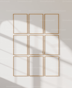 9 Vertical 5x7 Wall Frames Mockup With Sunlight