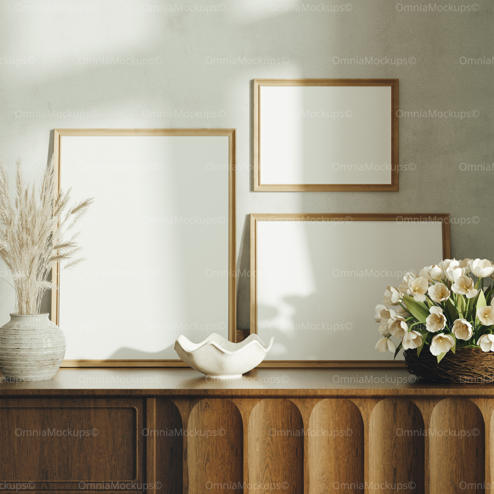 3 Frames 3x4 Mockup With Sunlight