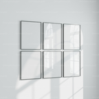6 Vertical 3x4 Wall Frames Mockup With Reflection