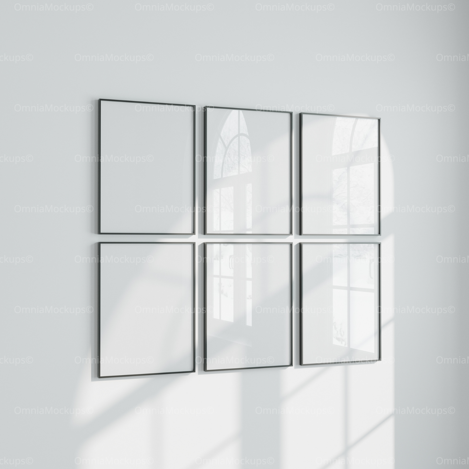 6 Vertical 3x4 Wall Frames Mockup With Reflection