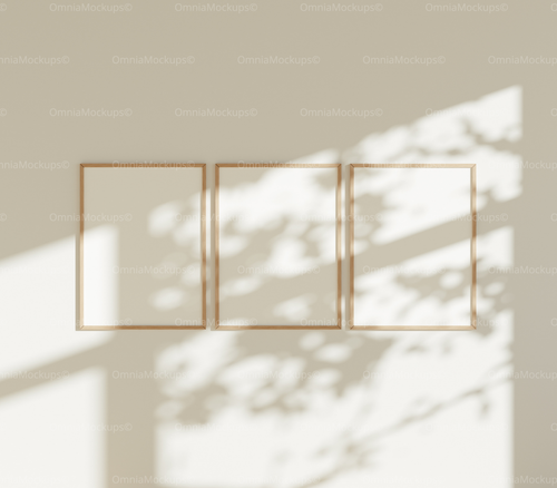 3 Vertical 3x4 Wall Frames Mockup With Sunlight