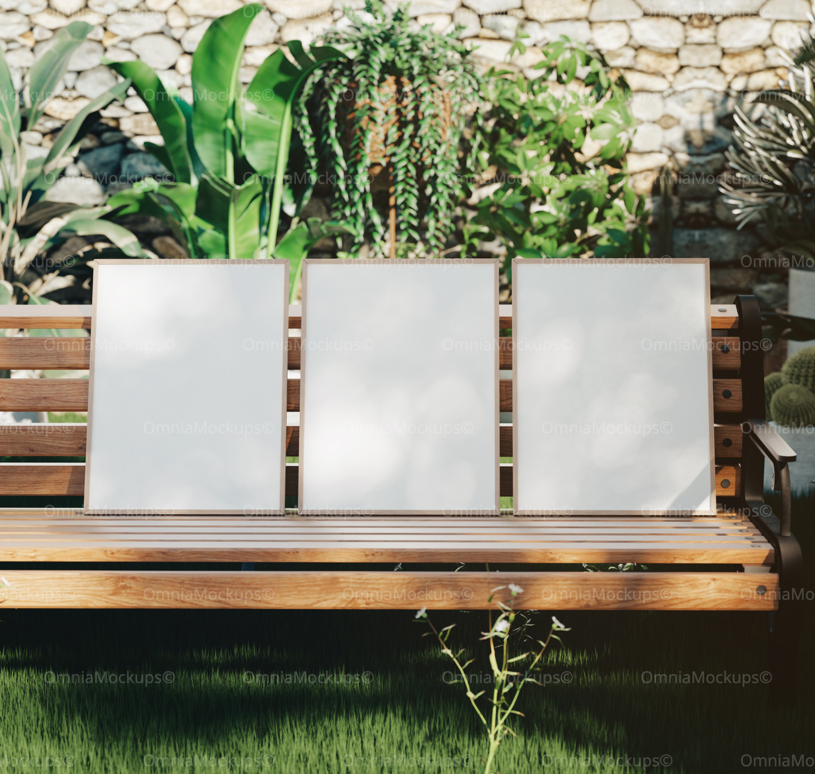 3 Exterior 3x4 Vertical Frames Mockup With Sunlight