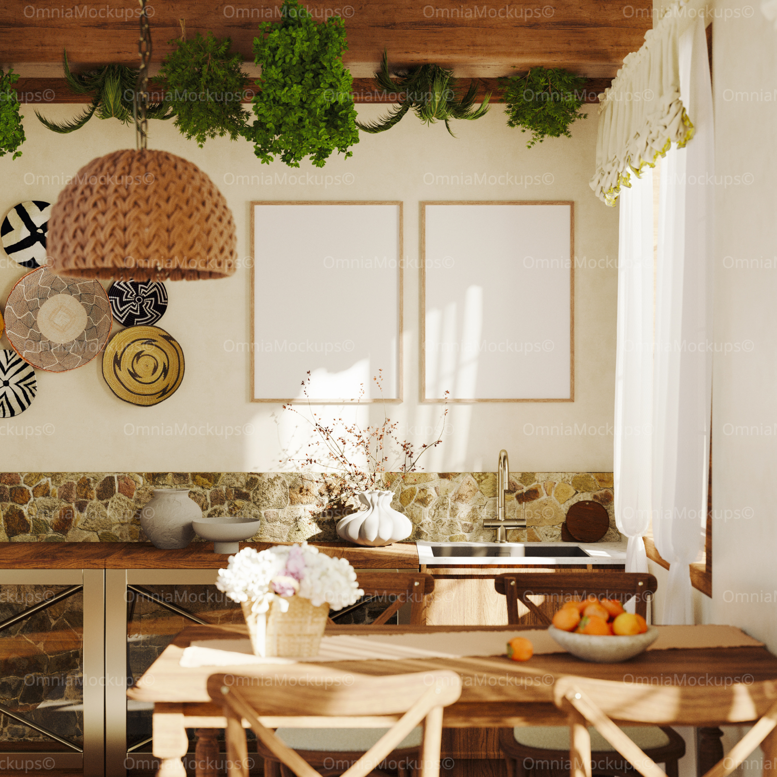 2 Vertical 3x4 Wall Frames Mockup With Sunlight