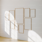 9 Vertical Wall Gallery 5x7 Frames Mockup With Sunlight