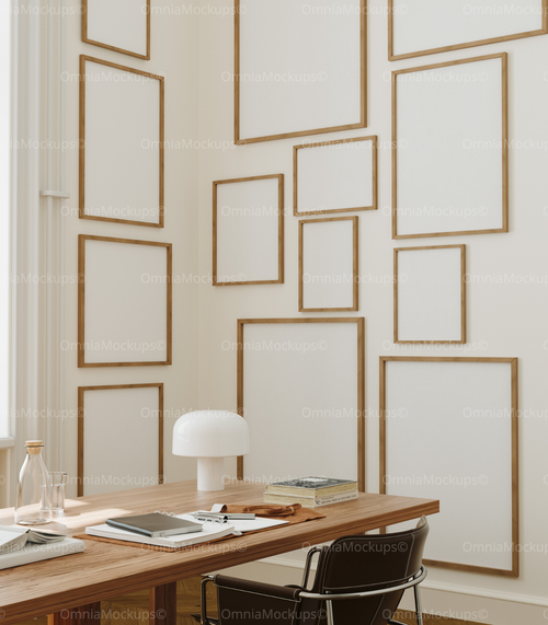 13 Desk Room Wall Frames Mockup